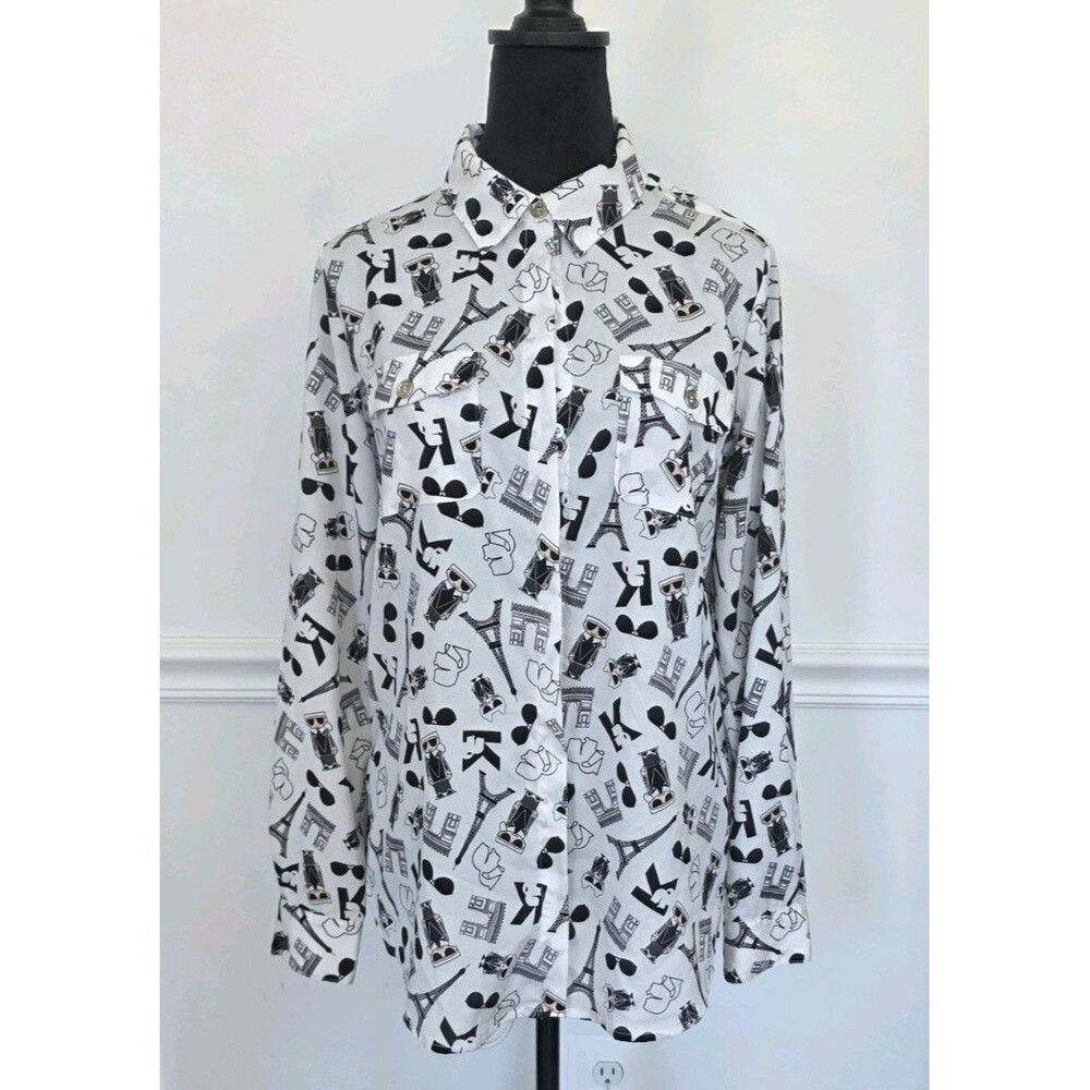 Karl Lagerfeld Paris Women's Long Sleeve Blouse, Button-Up, Size Medium